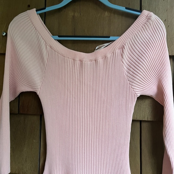 Bebe Off The Shoulder Ribbed Top Tiered Skirt Rose Dress Size L - Picture 8 of 12